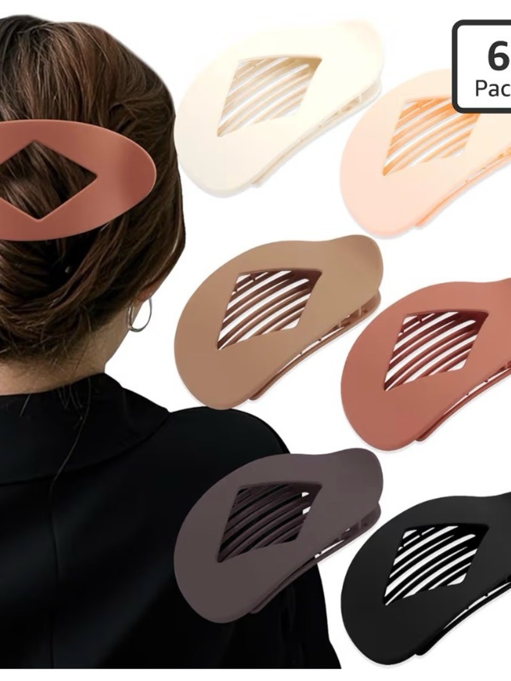 Large Flat Round Hair Clips Oval Claw Clips for Thick Medium Thin Hair 6Pcs
